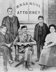 Lawyers Prints: Mahatma Gandhi seated, surrounded by four associates and law clerks in South Africa