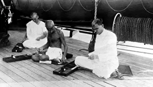 Ship Prints: Mahatma Gandhi weaves cloth aboard the liner Rajputana while en route to London