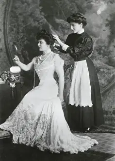 Embroidery Prints: Maid dressing Mrs. George Jay Gould's hair