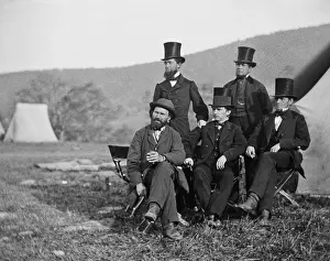 Lcgr1809 Prints: Major Allan Pinkerton, head of the Union spy agency called The Secret Service with four top hatted gentlemen
