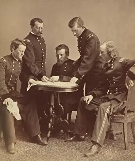 Major General Prints: Major General Philip Sheridan with his generals examining a document at a table