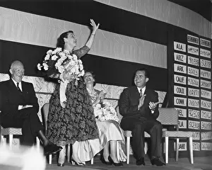 Cheers Prints: Mamie Eisenhower waves to the Republican crowd at the election night Victory Party