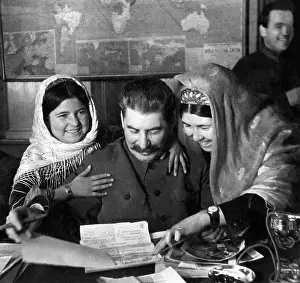 Russia Prints: Mamlyakat Nakhangova, Soviet General Secretary Josef Stalin, and Ena Geldieva