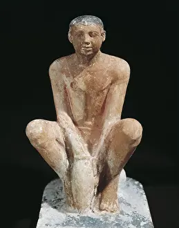 Man coating a jar with clay. ca. 2465 BC. Man coating a jar with clay. Work of the 5th Dynasty from the Old Kingdom. Egyptian art. Old Kingdom. Sculpture on rock. EGYPT. Cairo