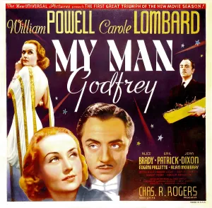 Lombard Prints: MY MAN GODFREY, from left: Carole Lombard, William Powell on jumbo window card, 1936