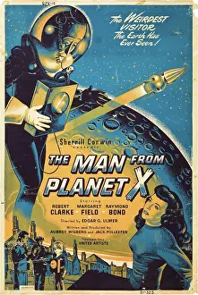 Helmet Prints: THE MAN FROM PLANET X, l-r: Pat Goldin, Margaret Field on poster art, 1951