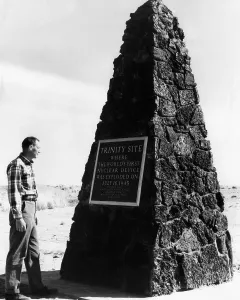 Images Dated 24th April 2007: A man reading the plaque on a monument at The Trinity Site
