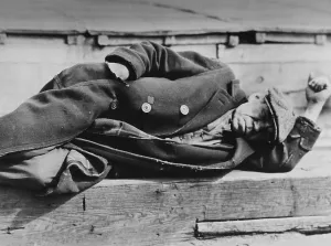 Jobless Prints: Man sleeping on the NYC docks, ca