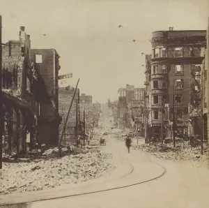 Cityscape Prints: A man walks on Mason St. after the April 18