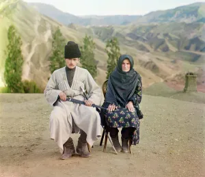 Scabbard Prints: Man and woman of Dagestan, title: Dagestani types