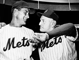 Pitcher Prints: Manager Casey Stengel of the New York Mets gives pitcher David Hillman throwing advice