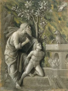 MANTEGNA, Andrea (1431-1506). Abraham's Sacrifice. 1490. Copy of some reliefs with monochrome painting. Renaissance art. Quattrocento. Oil on canvas. AUSTRIA. Vienna