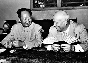 Communism Prints: Mao Tse-Tung meeting with Nikita Khrushchev in Beijing