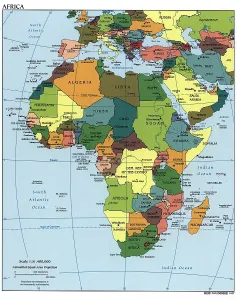 Imperialism Prints: Map of Africa showing national boundaries