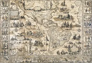 Map of Amrica (c. 1597) by Cornelius Wytfliet. Painting. CHILE. Santiago. National Historical Museum. AISA/Everett Collection**US SALES ONLY**