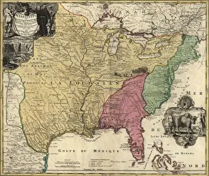 Explorers Prints: Map of central and eastern North America representing the New France before the French and Indian War (1755-63)