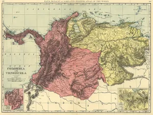 Venezuela Prints: Map of Colombia and Venezuela, ca. 1898