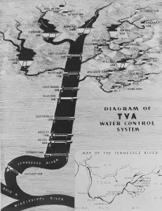 Valley Prints: Map diagrams the functions the New Deal public works project authorized when President Franklin D