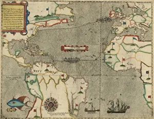 Coast Prints: Map of Drake's Atlantic Expedition in 1585 by Giovanni Battista Boazio