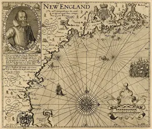 Coastline Prints: Map of New England accompanied Captain John Smiths encouraging description of the present-day states of the US