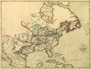 New Spain Prints: Map of North America showing the colonies of France, Spain, and Britain