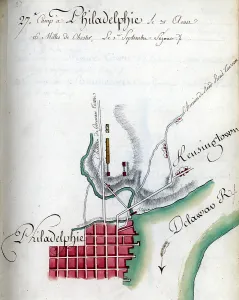 Delaware River Prints: Map of Philadelphia. Drawn by du Chesnoy for Lafayette. 1778