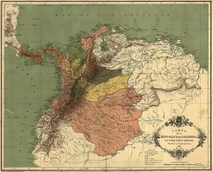 Venezuela Prints: Map of the Republic of Colombia, ca. 1886