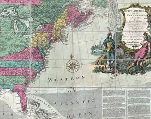 Cartouche Prints: Map showing the 13 British Colonies after the 1763 Peace of Paris