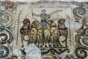 4th C Prints: Marcianus mosaic. 4th c. Side detail depicting Victorious Charioteer Marcianus