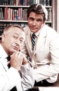 Lab Coat Prints: MARCUS WELBY, M.D. from left, Robert Young, James Brolin, 1969-76