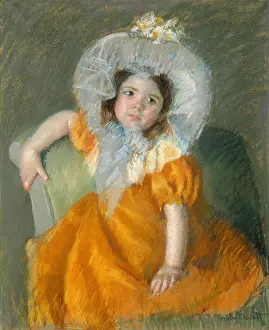 Pastel Prints: Margot in Orange Dress, by Mary Cassatt, 1902, Impressionist pastel painting, on paper