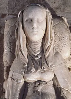 MARIA DE MOLINA (1265-1321). Detail of alabster sepulchre of Mara de Molina. Gothic art. Sculpture. SPAIN. CASTILE AND LEON. Valladolid. Convent of Las Huelgas Reales