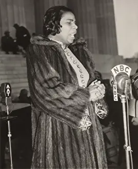 Marian Prints: Marian Anderson (1897-1993), at a NBC microphone during her historic concert on the steps of the Lincoln Memorial
