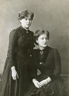 Science Prints: Marie Curie as a young student with her sister, Bronislawa, (seated), 1886