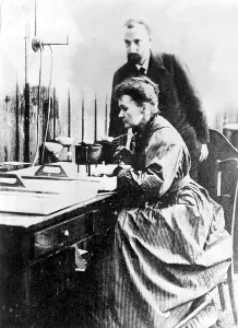 Curie Prints: Marie and Pierre Curie, shown in their Paris laboratory in 1904
