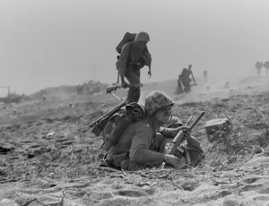 Island Prints: Marines advancing to inland Iwo Jima