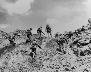 Island Prints: Marines making a direct frontal attack on a Japanese postion on Iwo Jima