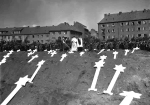 Russians Prints: Markers are for the graves of 80 victims of the Nazis found in Ludwigslust, Germany