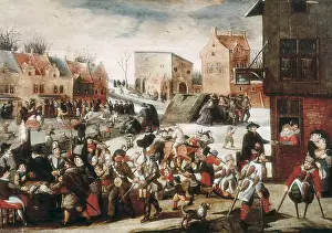 Dutchman Prints: Market scene in Netherlands, 16th century