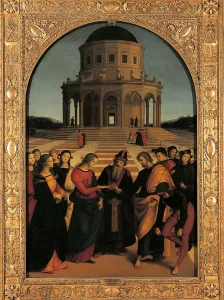 The Marriage of the Virgin, by Raffaello Sanzio, 1504, 16th Century, oil on panel, cm 170 x 118 - Italy, Lombardy, Milan, Brera Art Gallery. All