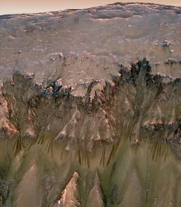 Remote Control Prints: Mars landscape showing shows flows that appear in spring and summer on a slope inside Mars Newton Crater
