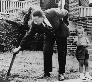 April Prints: Martin Luther King, removes a KKK cross burned on lawn of his home