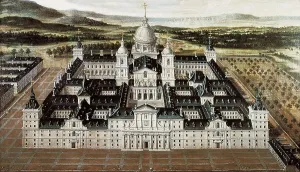 MARTINEZ DEL MAZO, Juan Bautista (1612-1667). Palace Garden. mid. 17th c. The Alcazar of Madrid from the garden of the Priora. Baroque art. Oil on canvas. SPAIN. Madrid