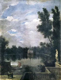 MARTINEZ DEL MAZO, Juan Bautista (1612-1667). A Pond of the Buen Retiro. ca. 1637. Baroque art. Oil on canvas. SPAIN. Madrid. Prado Museum
