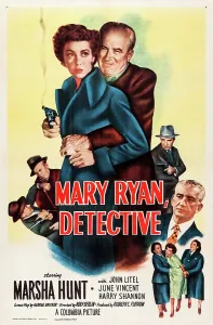 Smoke Prints: MARY RYAN, DETECTIVE, US poster, from left: Marsha Hunt, Harry Shannon, 1949