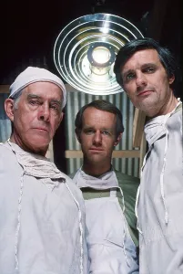 Medical Prints: MASH, (aka M*A*S*H*), from left: Harry Morgan, Mike Farrell, Alan Alda