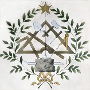 Masons Prints: Masonic tools. Drawing. FRANCE