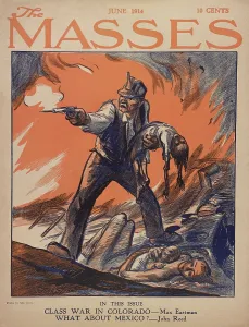 Governor Prints: THE MASSES, June 1914, cover illustration about the Massacre during Colorado Coal Strike at Ludlow