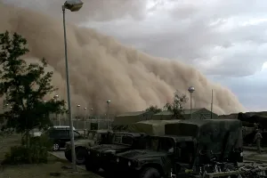 Trucks Prints: A massive sand storm envelopes a U