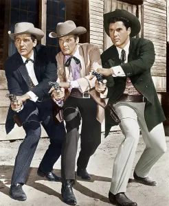 Moore Prints: MAVERICK, from left: Jack Kelly, Roger Moore, Robert Colbert, 1957-62